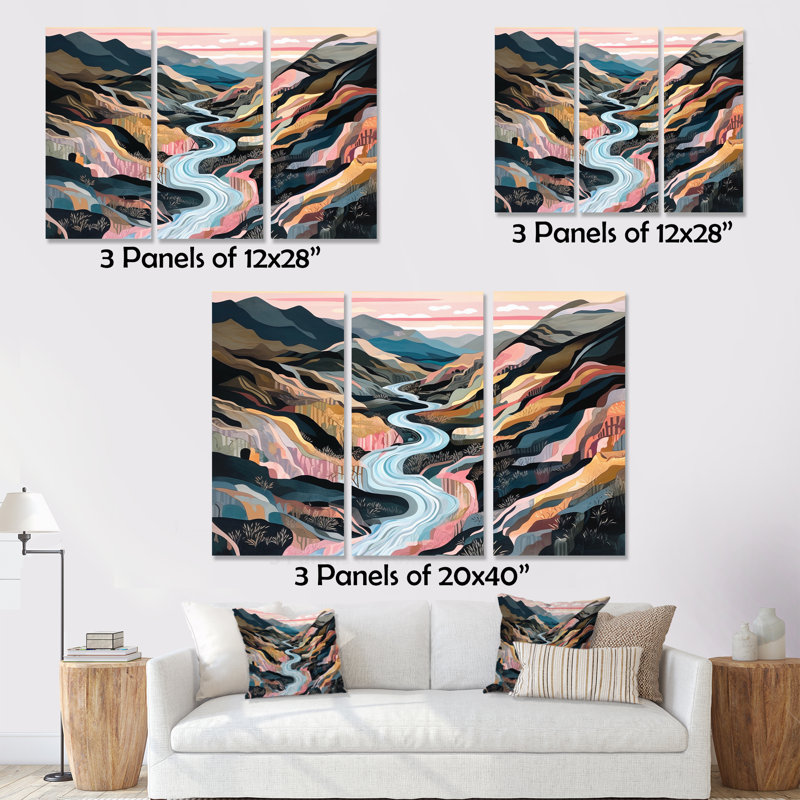 «Vibrant Mountain Landscape II», reproduction sur toile 3 pièces, H 28 po x l 36 po x P 1 po