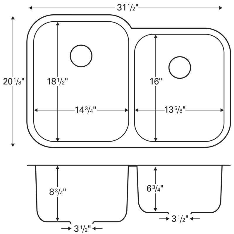 Karran Undermount Stainless Steel 31-1/2'' X 20-1/8'' 60/40 Double Bowl Kitchen Sink