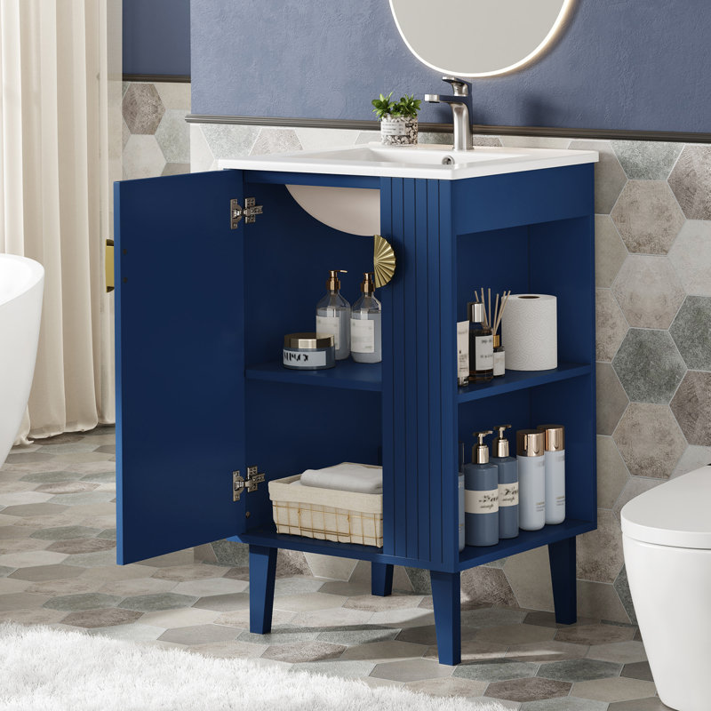 Scripps 20'' Single Bathroom Vanity With Ceramic Top, Blue