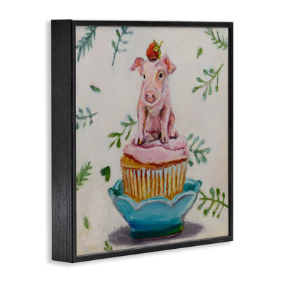 Charmant cochon de tasse de thé sur un gâteau aux fraises - impression