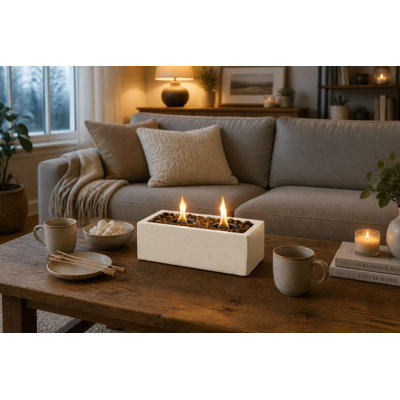 Gray Rectangle Concrete Ethanol Indoor & Outdoor Tabletop Fireplace