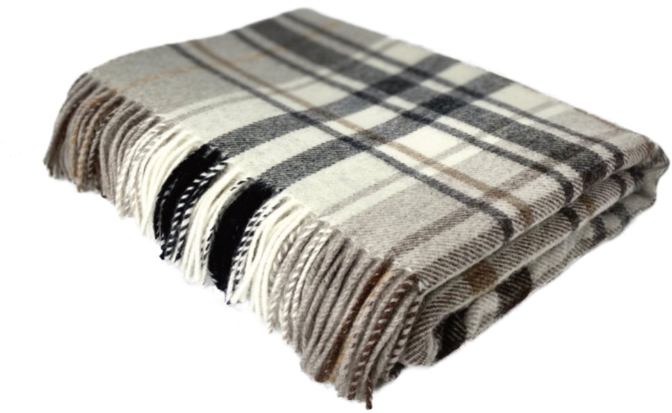 Merino Lambswool Throw/Blankets Hand Woven Blanket, Black/Brown/Beige Geometric