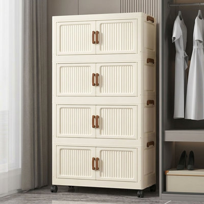 Bacs de rangement modulaires empilables de 67 QT avec couvercles, contenants de rangement à roulettes avec couvercles, bacs de rangement pliables pour vêtements, tiroirs de rangement pour chambre ou dortoir, crème (paquet de 4)