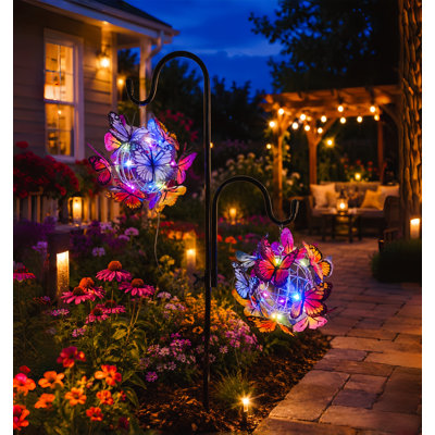 Solar Butterfly Garden Lights Outdoor, Hanging Solar Lantern with Colorfule LED Fairy Lights, Waterproof Butterfly Globe Decor for Patio Yard Lawn Pathway Backyard Mom Gifts