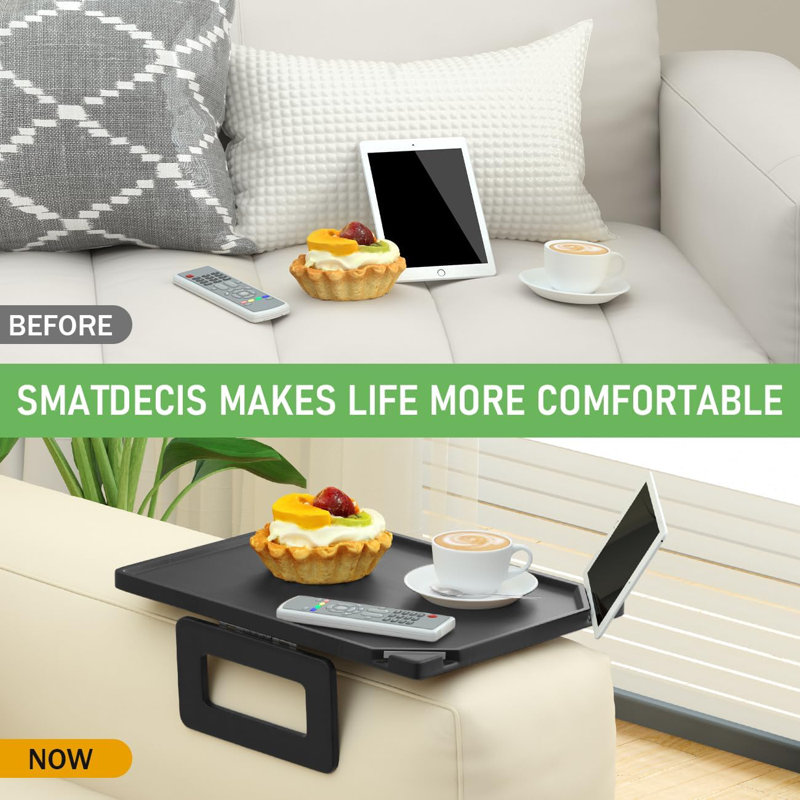 Upgraded Couch Arm Tray Table With Dual Phone Holder - Multi-Functional Sofa Armrest Tray For Drinks, Snacks, Tablets - Sturdy Design With Non-Slip Surface For Home Use