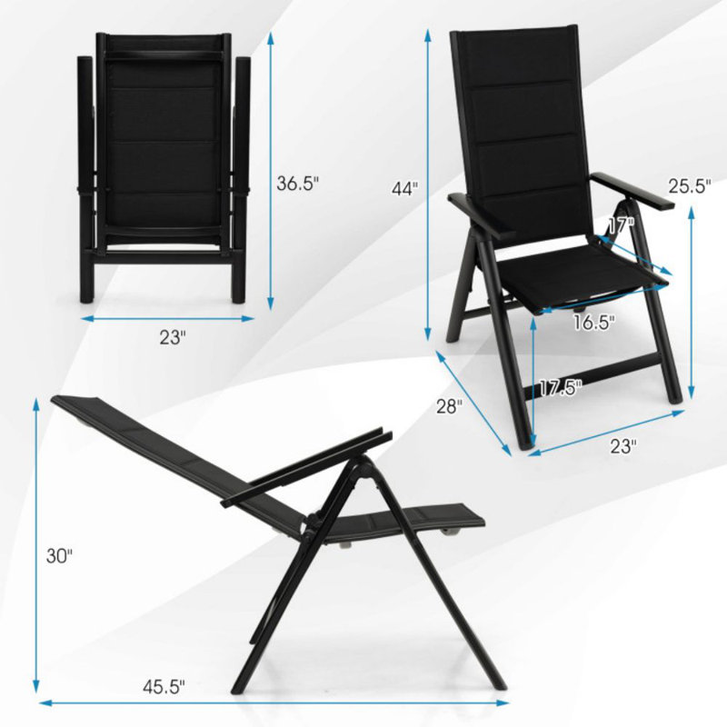 Chaise de salle à manger d'extérieur avec siège rembourré et dossier réglable à 7 positions