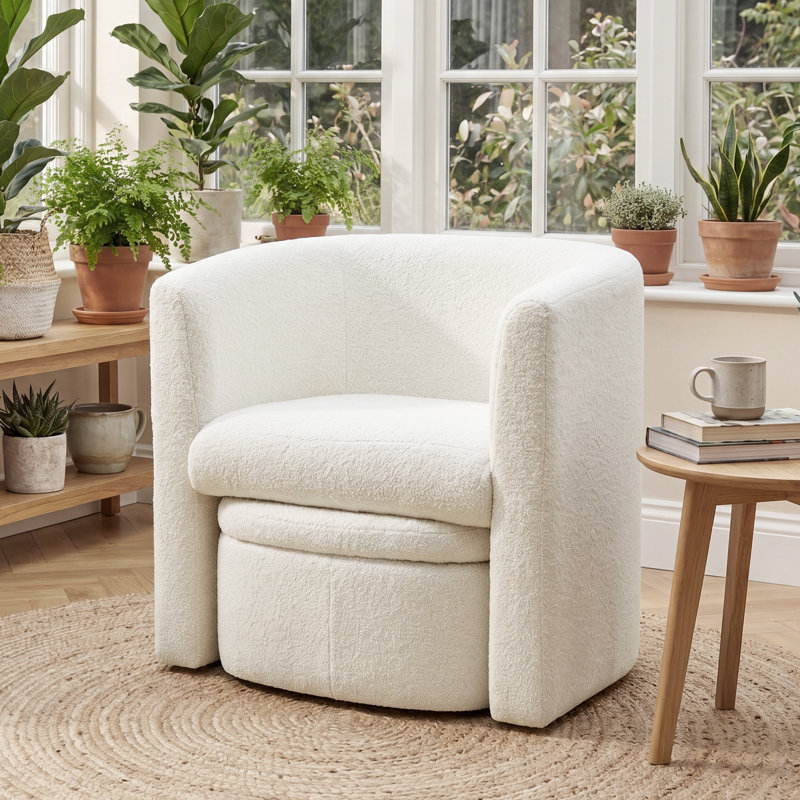 Accent Chair & Storable Ottoman Sherpa Chair w/Storage Ottoman - Plush & Space-Saving Design, Cream Faux Fur