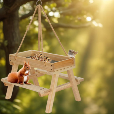 Squirrel Picnic Table Feeder, DIY Wood Building Kit With Paint Set For Wild Birds, Chickens, Ducks, Squirrels And Other Poultry, Build Your Own Bird Feeder For Backyard