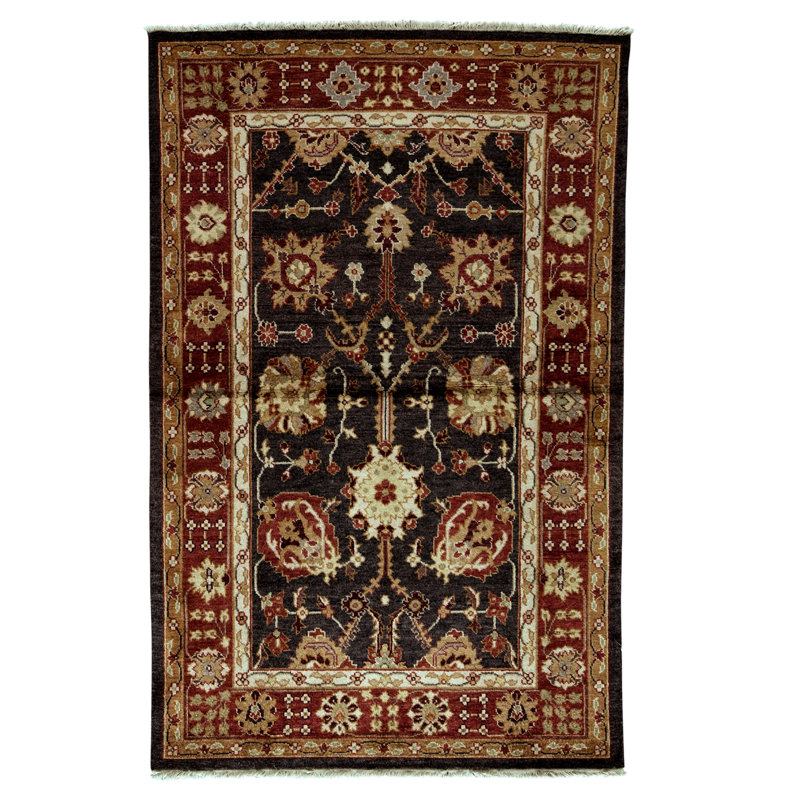 Hand Knotted Wool Area Rug in Brown And Rust