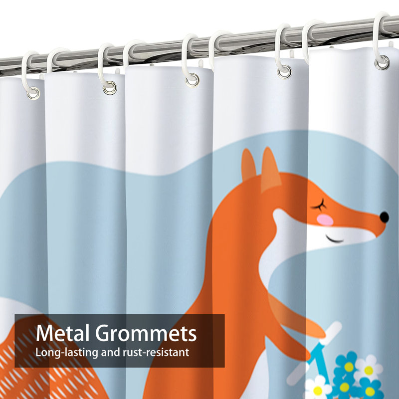 Red Fox Scooter Cartoon Spring Flowers Shower Curtain with 12 Hooks, L 72 po x l 72 po