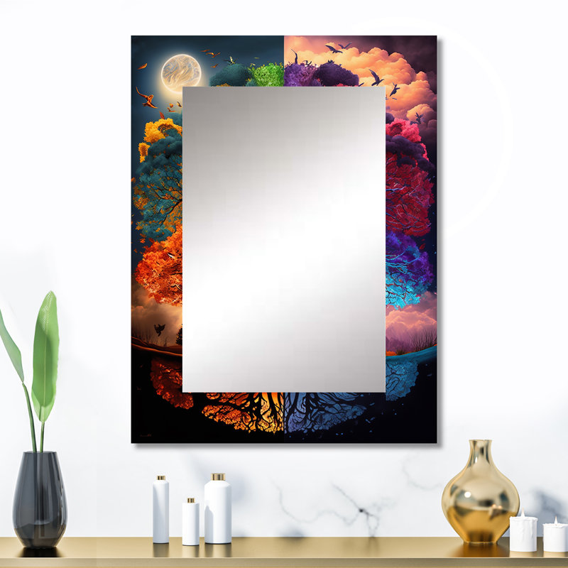 Arbre de vie, jour et nuit II - miroir mural forêt unique, 32 po x 24 po