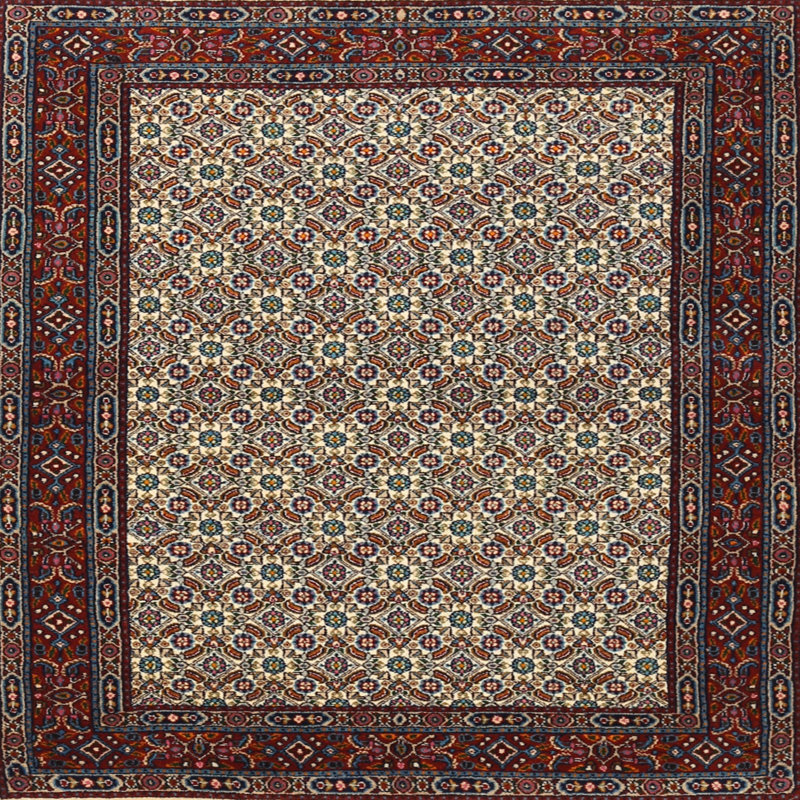 Tapis traditionnel rouge / beige Destany, Carré 7 pi