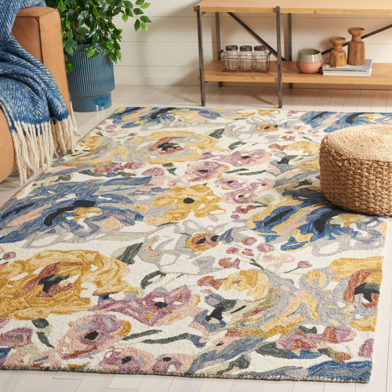 Jardin Hand Tufted Wool/Cotton Floral Rug in Pink/Ivory, Rectangle 8" x 10"