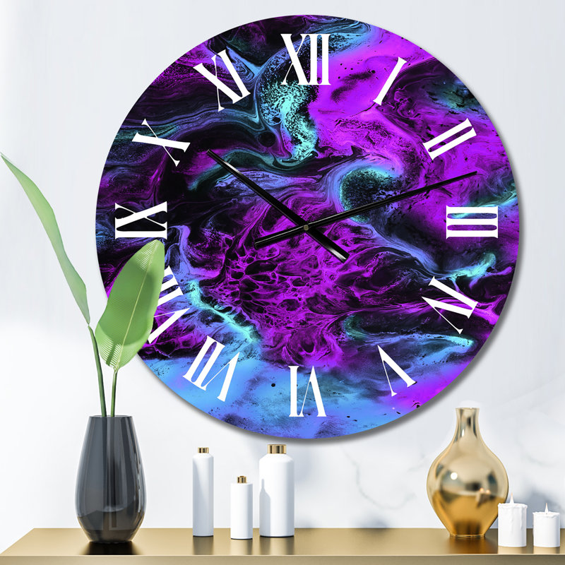 Horloge murale moderne néon rose, bleu et vert liquide, Petit