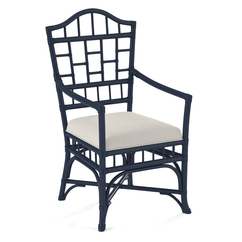 Chippendale Upholstered Arm Chair, Navy, White Performance Fabric; 0851-94