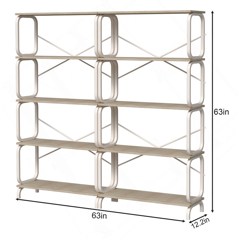 5 Tier Large Book Shelf, Bookcase Home Office Open Bookshelf,Shelves For Living Room, Office Shelf,Vintage Industrial Style Bookshelf With White Metal Frame, White 