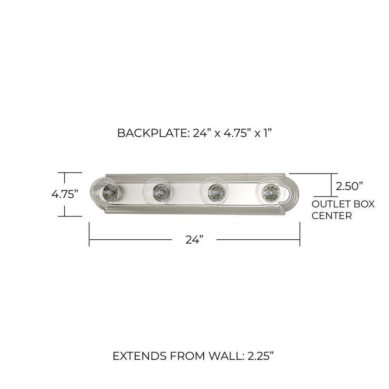 Barre d'éclairage de salle de bain 4 lumières à intensité variable, Nickel mat