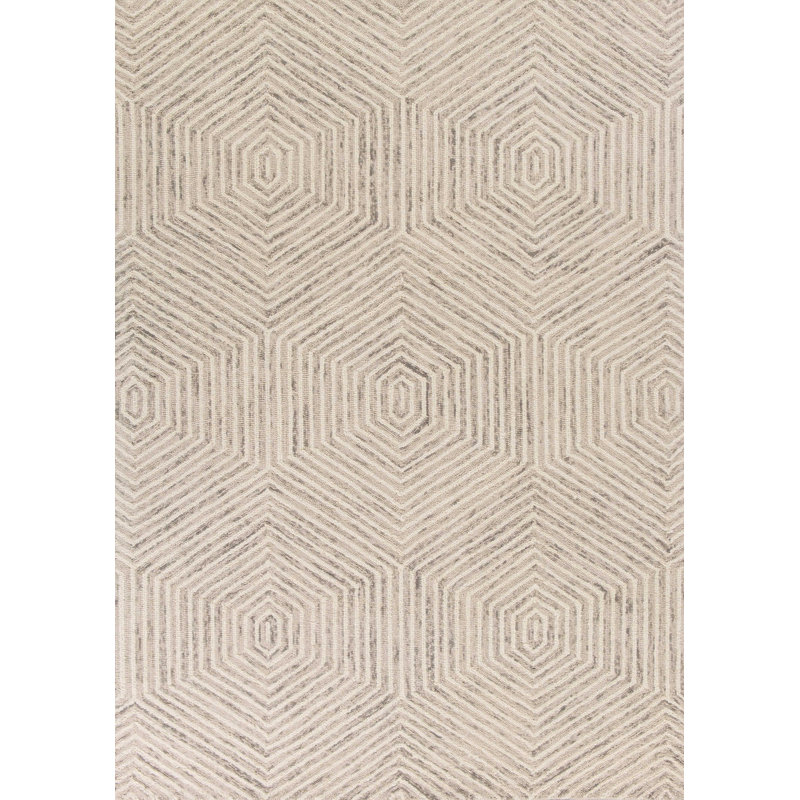 Ivory Geometric Hexagon Wool Area Rug
