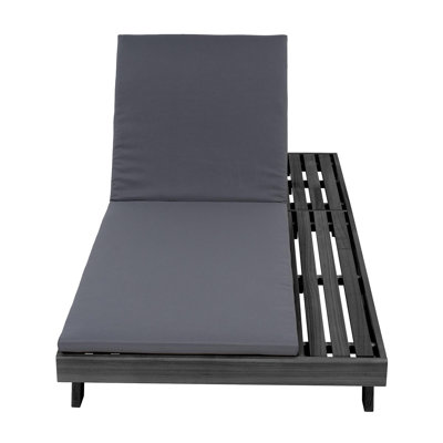 Lounge Chaise Set, Space Available On One Side, Acacia Wood In Black With Water-Resistant Lounge Cushions (Dark Grey & 2 Inch Thick) – Matching Cream/Leaf Coconut Version Available