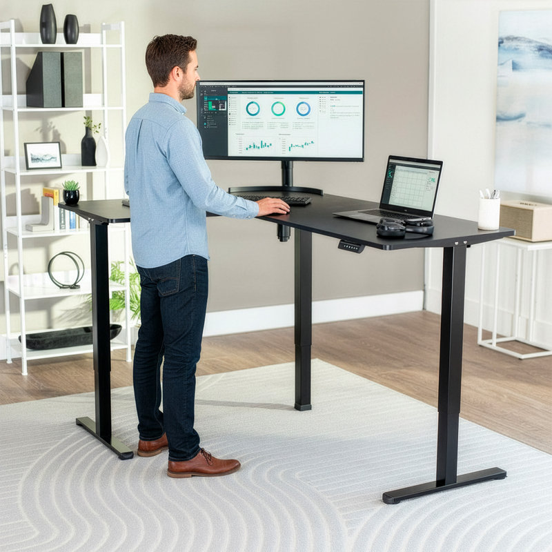 Bureau debout d'angle électrique VIVO, Noir, 47 po x 63 po