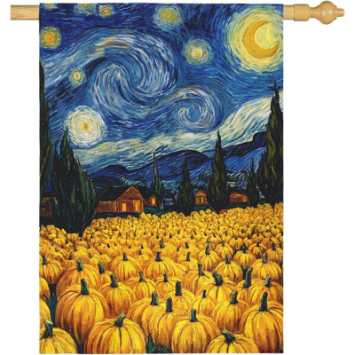 Grand drapeau de jardin d'automne, style champ de citrouilles, inspiré de Van Gogh, bannière de bienvenue rustique double face pour la saison, 71 x 102 cm (28 x 40 pouces).