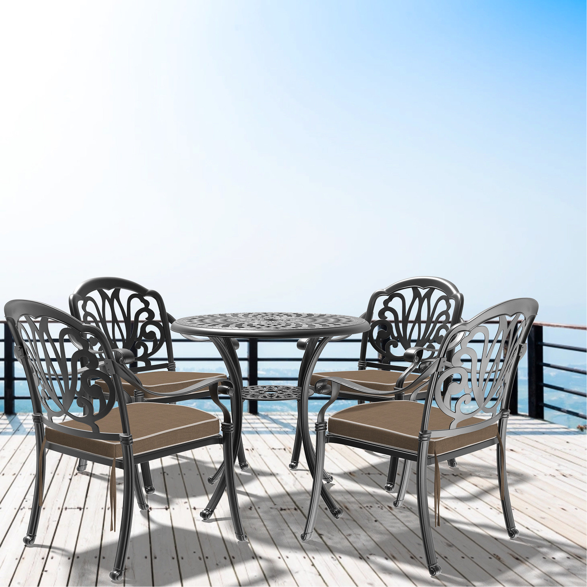 Latitude Run® Addisin 5 Outdoor Patio Furniture - Cast Aluminum, Black ...