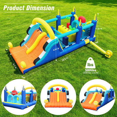 19.7 FT Dual-Lane Inflatable Racing Obstacle Course for Kids, Backyard Bounce House with Climbing Wall, Crawl Tunnel, Dual Slides, Target Toss Game, 750W Blower & 500 lbs Capacity							