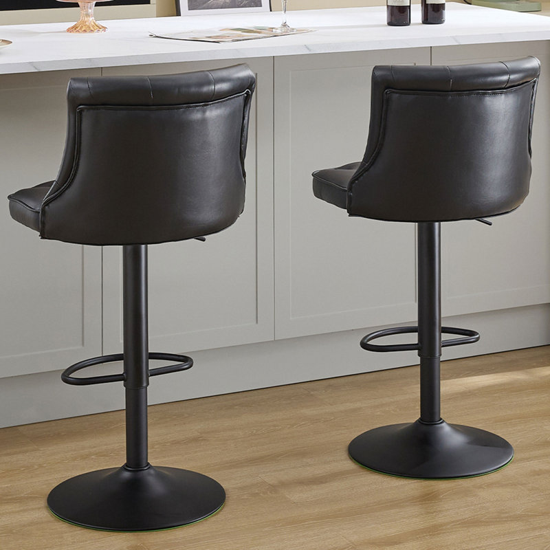 Tabouret tournant à hauteur réglable avec dossier, Noir, 2
