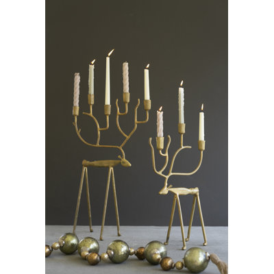 Ensemble de 2 candélabres de cerf de Noël en fer forgé doré Kalaou