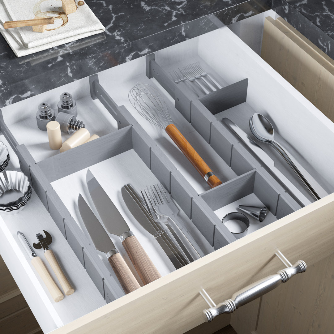 Bamboo Drawer Dividers with Inserts and Labels, Adjustable Expandable Kitchen and Home Drawer Organizer Set, 4 Dividers with 9 Inserts (17–22") SpaceAid 