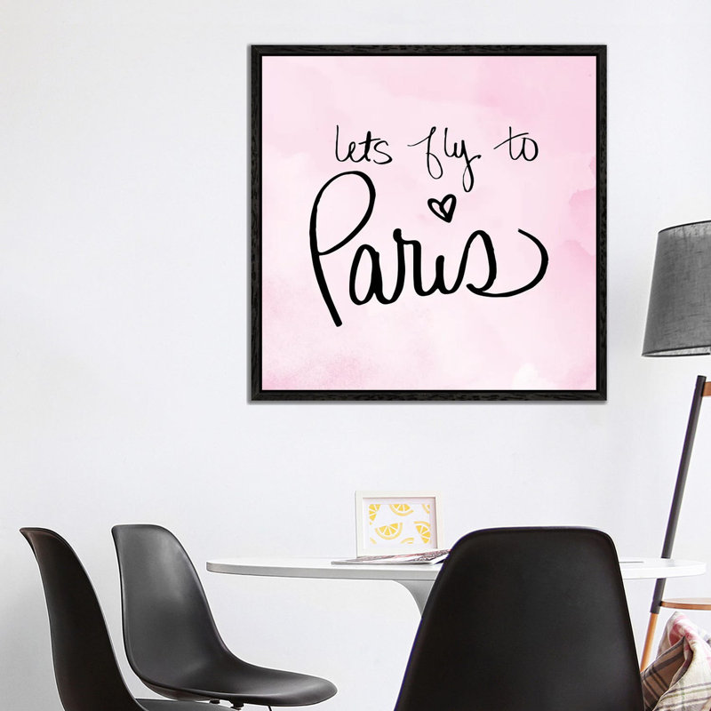 Lets Fly To Paris by Sd Graphics Studio - Print on Canvas, 45.72 cm H x 45.72 cm W, Black Framed Canvas