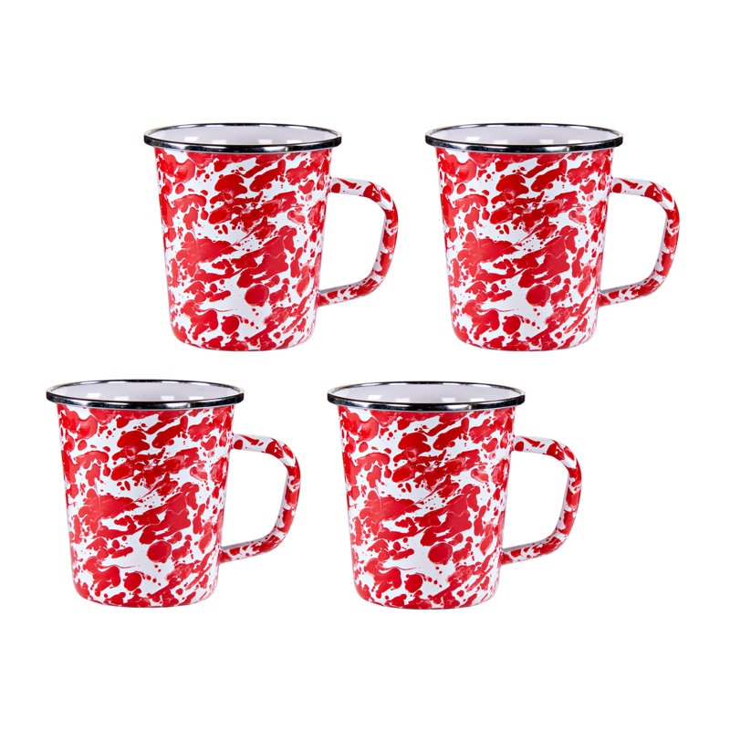 Set of 4 Solid Red Latte Mugs, Red Swirl