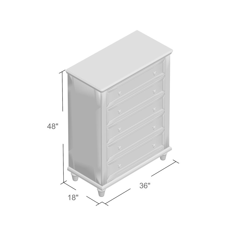 Commode verticale en bois manufacturé à 5 tiroirs avec glissières en métal Jazmond , Gris givré