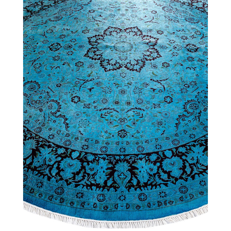Daia One-of-a-Kind Round 8' 1" X 8' 2" New Age Round Wool Area Rug Blue
