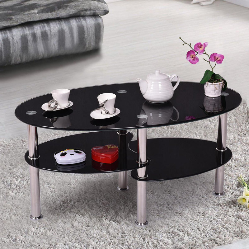 Glass Top Single Coffee Table, Black
