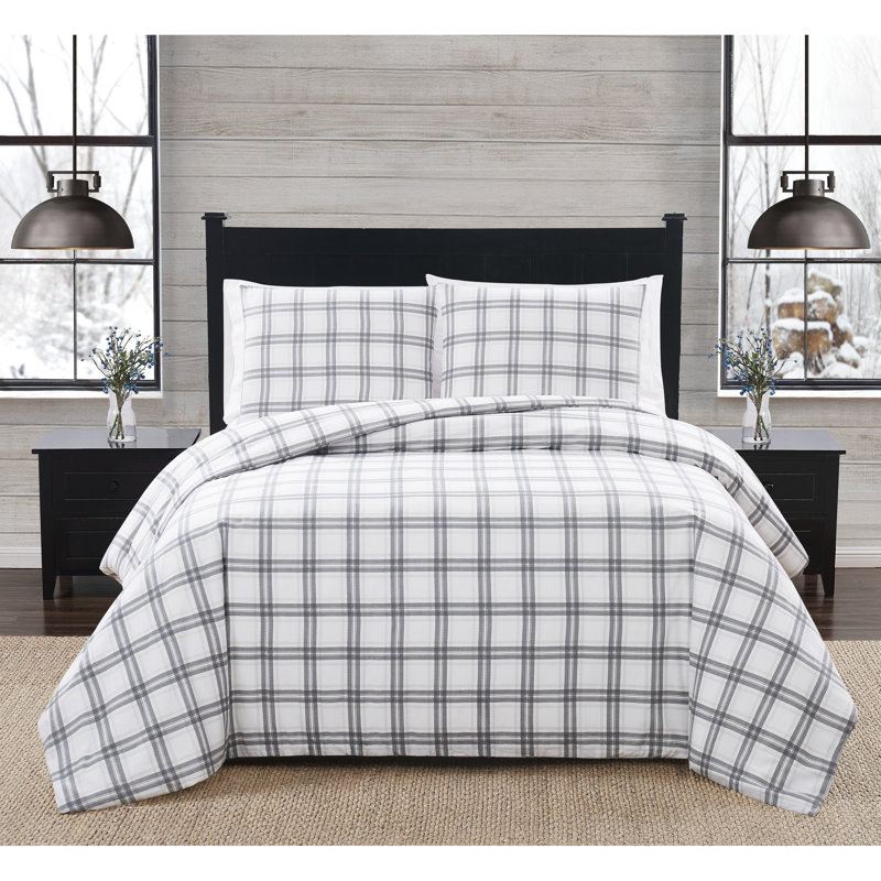 London Fog Plaid Flannel Duvet Cover Set, Twin Duvet Cover + 2 Standard Shams