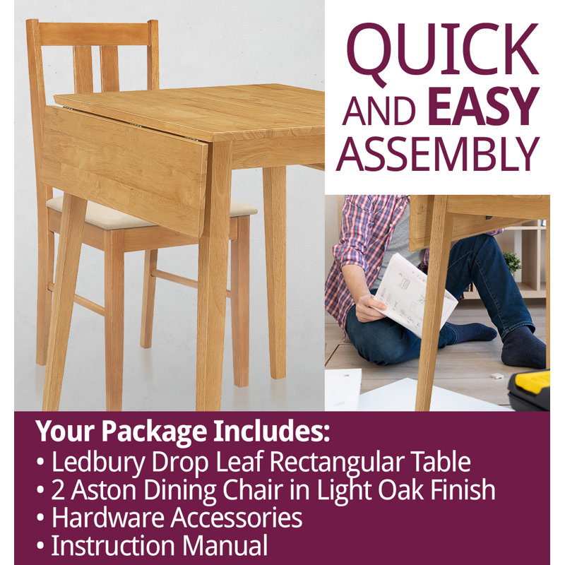Ahwahnee 2 -Person Drop Leaf Rubberwood Solid Wood Dining Set