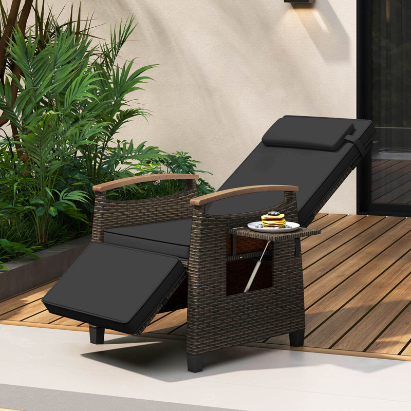 Chaise de patio inclinable en osier avec dossier et repose-pieds réglables, 2