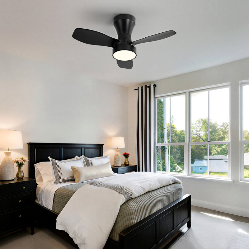 LED Ceiling Fan Light With Remote, Compact Fan, Black