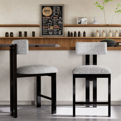 26.5'' Stylish Round Stools With Low Back - Comfortable Upholstered Seat & Black Metal Frame For Kitchen & Dining