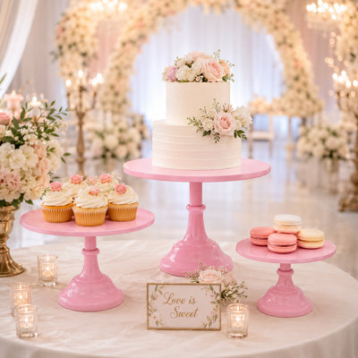 Light Pink Metal Cake Stands, 8in, 10in, 12in