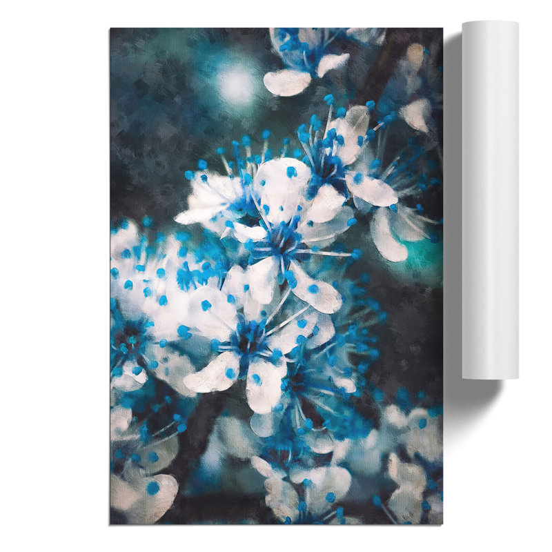 Blue Cherry Tree Flowers Painting - Frameless Print, 59cm H x 42cm W x 0.1cm D