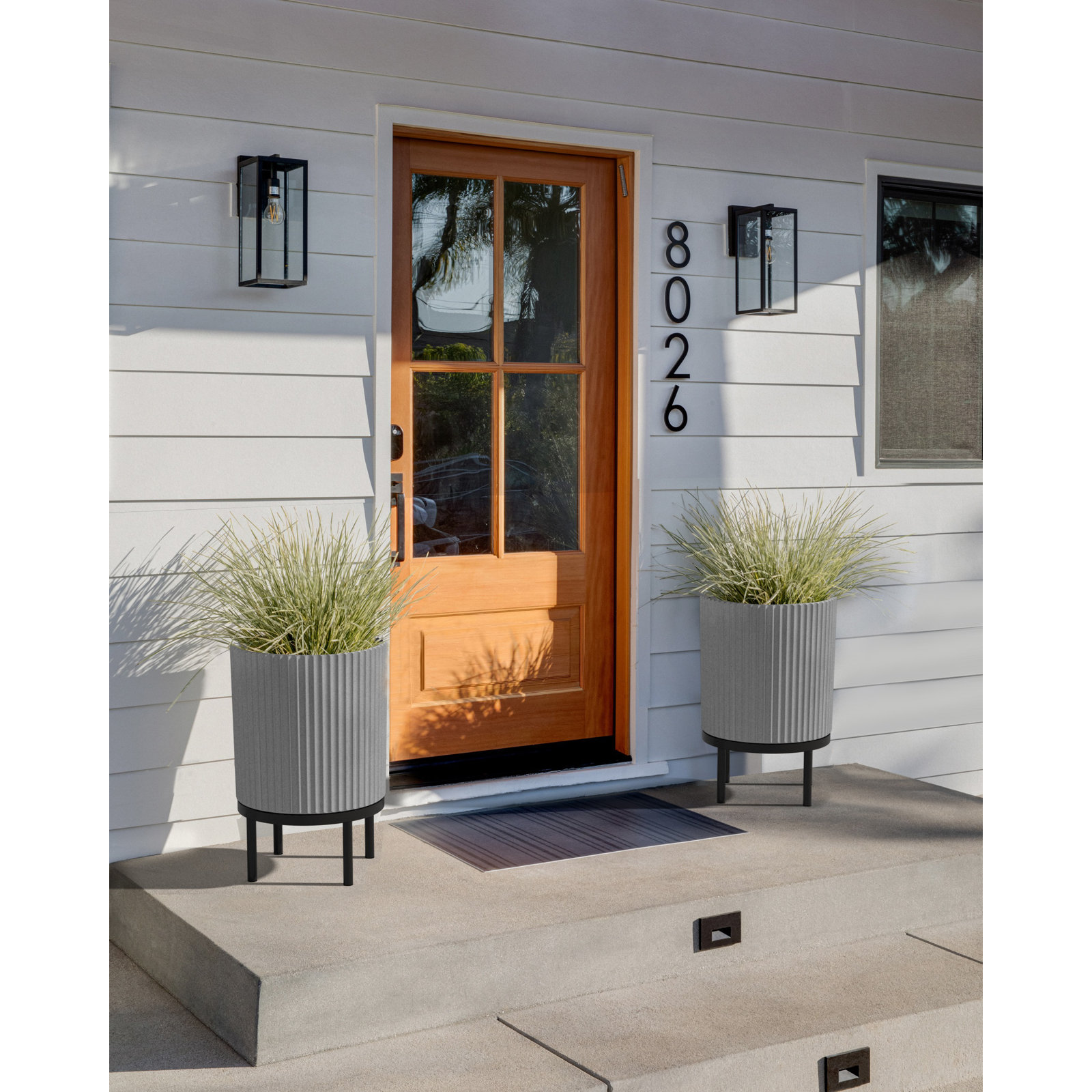 Demi Series Planter with Stand, 2, Gray/Black, 22" H x 14.75" W x 14.75" D