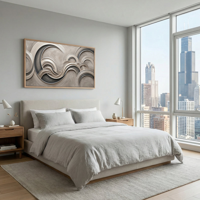Ensemble de 1 tableau sur toile à motif de vagues, L 58 po x H 28 po, Naturel