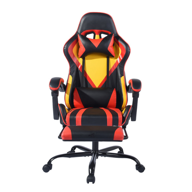 Hashtag Home Ryde Adjustable Reclining Ergonomic Swiveling PC & Racing Game Chair with Footrest, Red/Black/Yellow