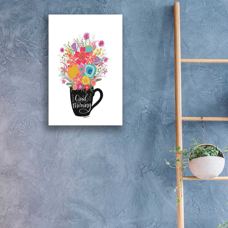 «Good Morning Coffee Floral» par L. Larson, art mural en verre acrylique, H 24 po x l 16 po x P 0,2 po