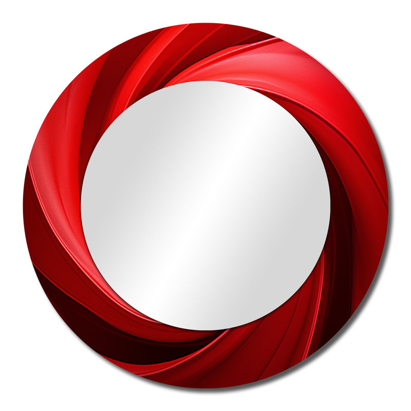 Red Perpetual Pulse Vortex - Abstract Spirals Mirror, Red Round Unique Wall Mirror, Printed Metal Art, 23" x 23"