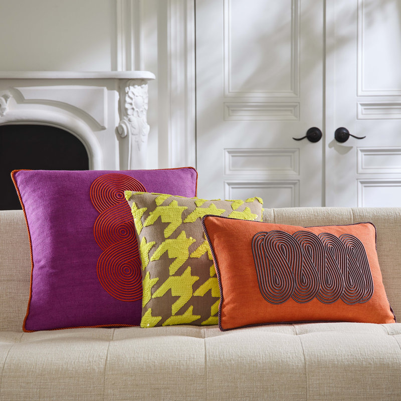 Ibiza Linen Pillow Cover & Insert, Square 16", Yellow/Tan Houndstooth