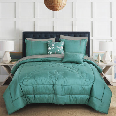 Ensemble d'édredon 9 pièces très grand californien avec motif de couleur unie, microfibre ultra douce, 100% polyester, collection de literie toutes saisons
