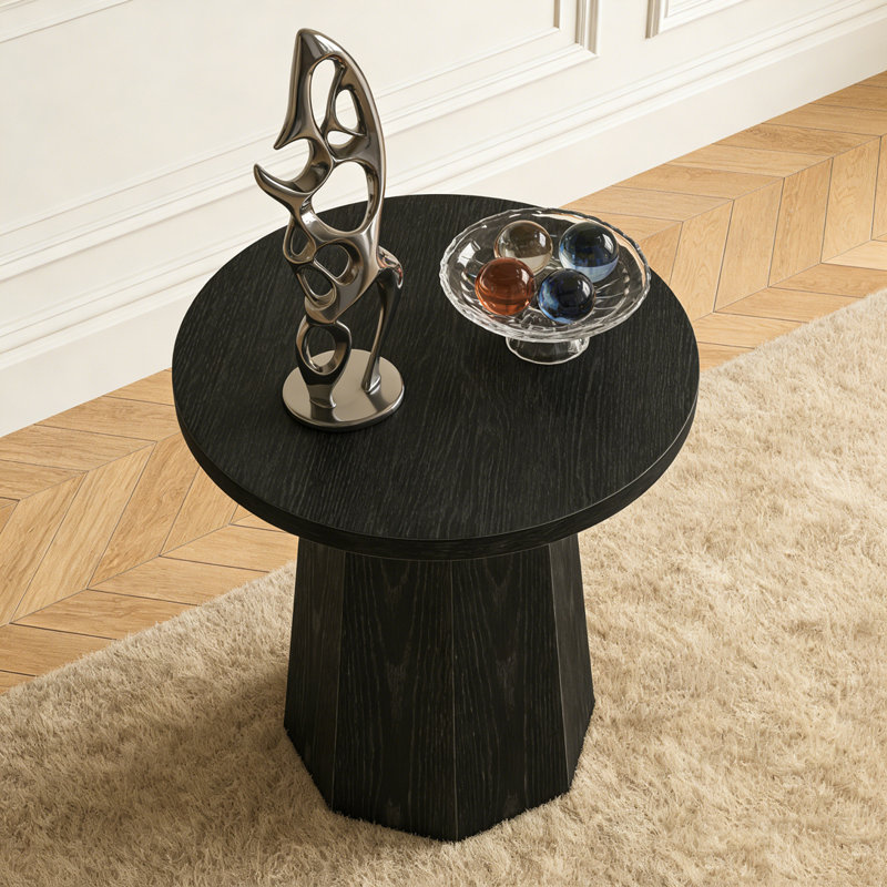 Table d'appoint en bois avec base octogonale, Noir